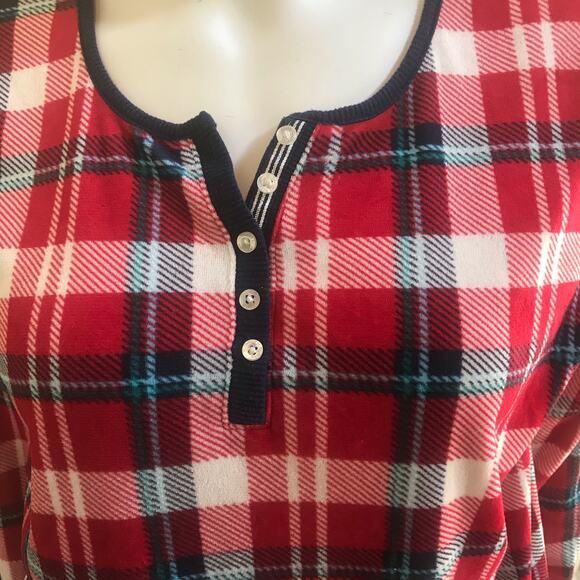 Nautica Red Plaid Fleece Pajama Long Sleeve Top & Bottom Set Women's Size Small - Picture 4 of 7